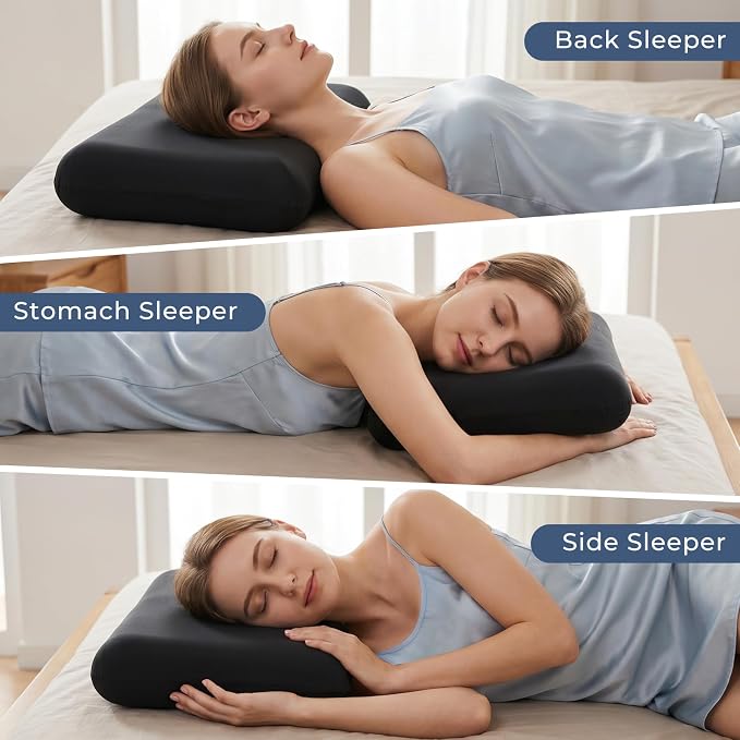 Black Memory Foam Pillows 2 Pack,Queen Size Slow Rebound Cooling Bed Pillows, Medium Firm Support with Removable Washable Cover, Neck & Shoulder Pain Relief, Perfect for Side, Back