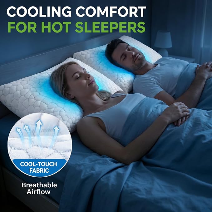 SUPA MODERN Cooling Bed Pillows for Sleeping 2 Pack Shredded Memory Foam Pillows Adjustable Pillow for Side Back Stomach Sleepers Luxury Gel Pillows Queen Size Set of 2 with Washable Removable Cover