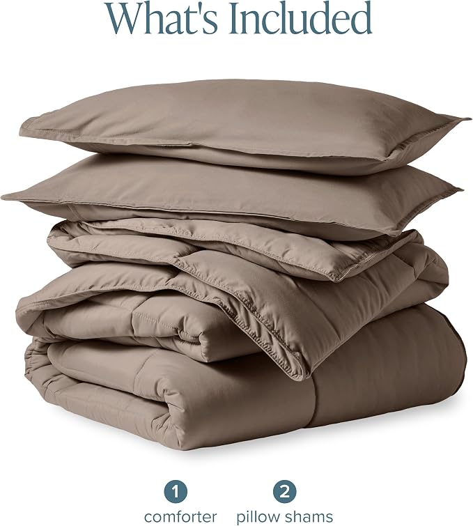 Bare Home Comforter Set - 1800 Ultra Soft (Oversized Queen, Taupe) | All-Season, Breathable, Hypoallergenic, Premium 1800, Warm, Cozy