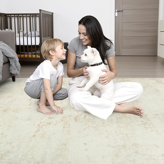 Area Rug Living Room: 5x5 Modern Washable Indoor Soft Carpet Beige | For Bedroom Dining Room Farmhouse Nursery Hallway Office,Modern Abstract,Machine washable,Non-Slip,Stain Resistant,Indoor