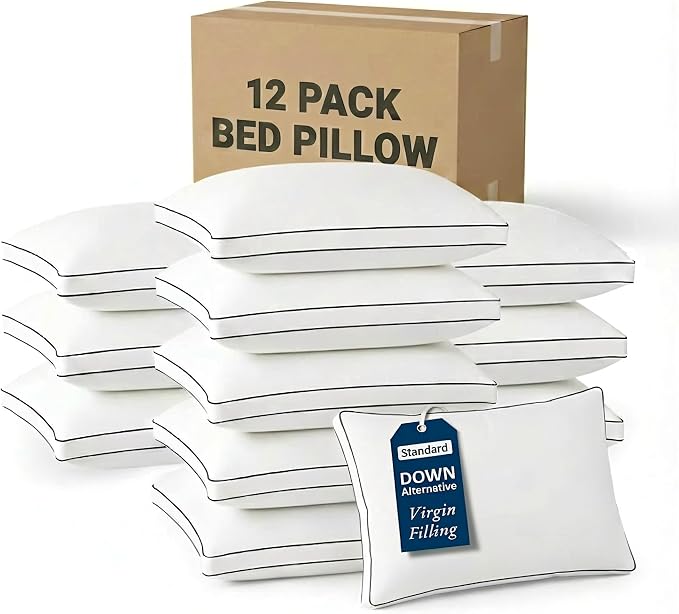LANE LINEN Standard Size Bed Pillows for Sleeping, Set of 12, 20x26 - White | Perfect for Side, Back & Stomach Sleepers, Down Alternative Fill, Medium Firm, Breathable, Cooling, Soft & Fluffy Comfort