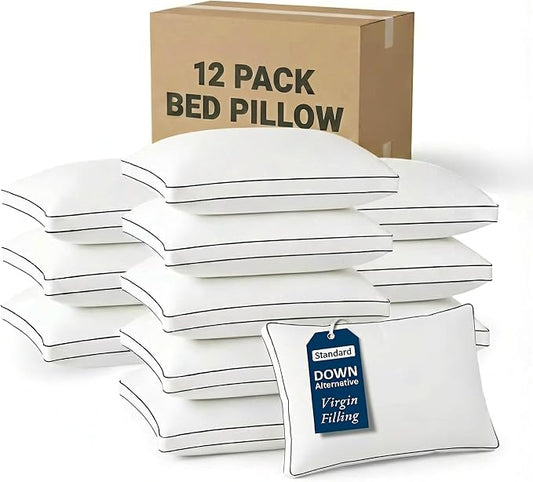 LANE LINEN Standard Size Bed Pillows for Sleeping, Set of 12, 20x26 - White | Perfect for Side, Back & Stomach Sleepers, Down Alternative Fill, Medium Firm, Breathable, Cooling, Soft & Fluffy Comfort