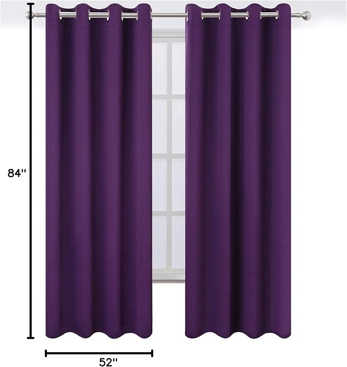 Purple Blackout Curtains 52 x 84 Inch Length/Set of 2 Curtain Panels/Thermal Insulated Room Darkening Curtains for Bedroom