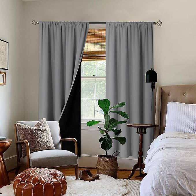 BGment Dove Grey 100% Blackout Curtains for Bedroom 84 Inch Length | Thermal Insulated Soundproof, Light Blocking, Black Out Curtains for Living Room, 2 Panels, 52 x 84 Inch