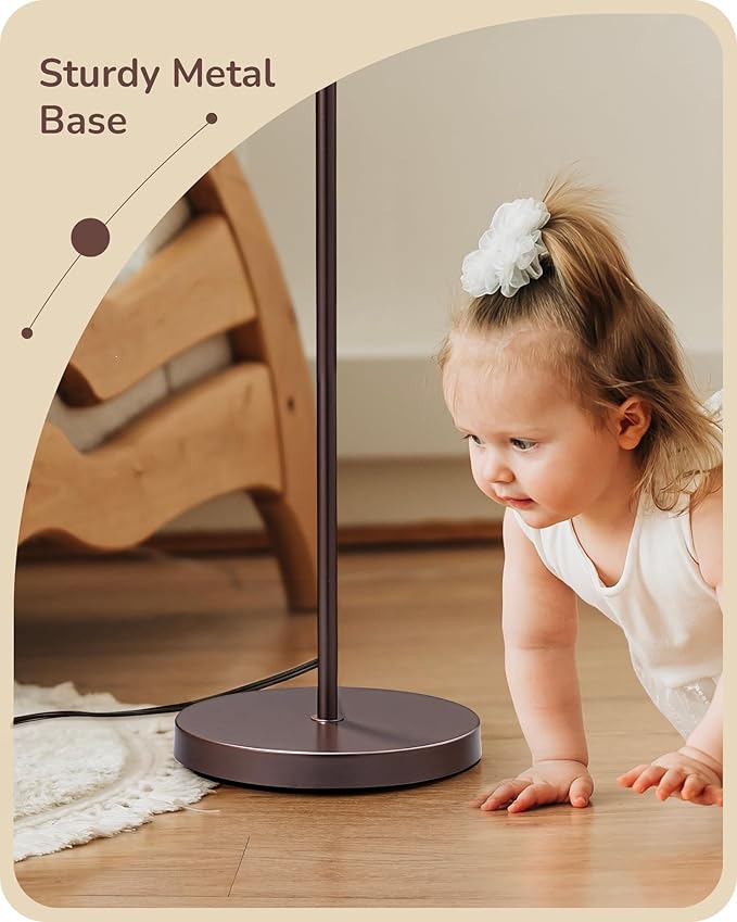 EDISHINE 64.7" Modern Arc Floor Lamps for Living Room, Brown Standing Lamp | 3 Color Temperatures, Bulb Included, Adjustable Linen Shade, Foot Switch, Tall Light for Bedroom, Office, Nursey