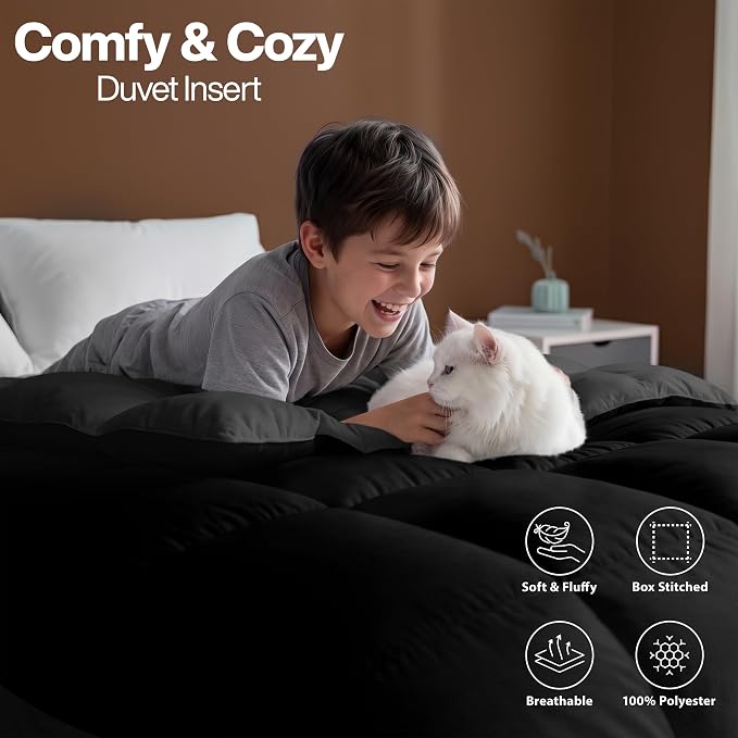 Utopia Bedding Comforter King Size, Duvet Insert, Black/Grey, 90 x 102 in | Soft and Fluffy Down Alternative Bed Comforter, All Season, Breathable, Corner Tabs, Box Stitched, Durable, Machine Washable
