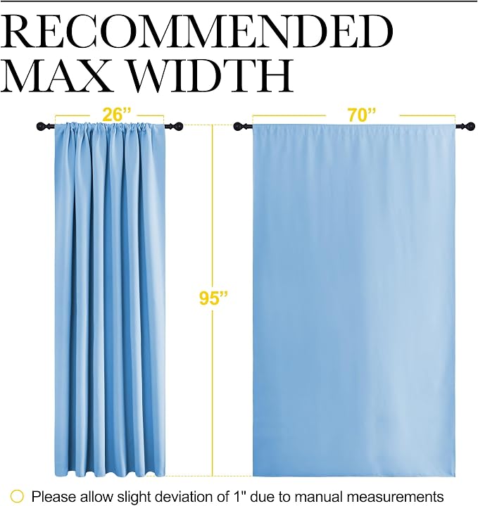 NICETOWN 2 Panels Blackout Curtains, Rod Pocket Thermal Insulated Drapess for Bedroom, Privacy Protection Easy-Care Heavy Duty Curtains for Living Room/Dining Room, W70 x L95 inches, Blue