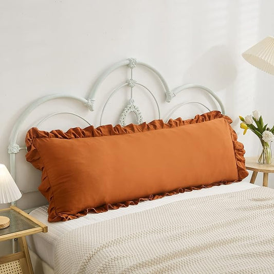 Burnt Orange Body Pillow Cover 20x54inches Long Pillowcase Shabby Chic Ruffled Fringe Decor Body Pillow Sham Cute Pillowcase (1 Body, Caramel)