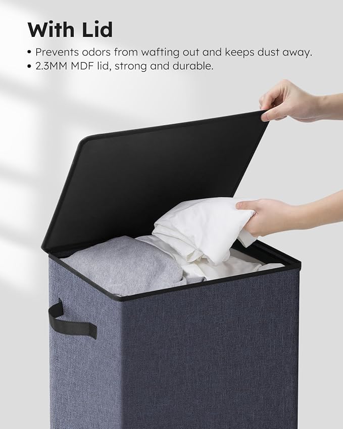SOLEDI Laundry Hamper with Lid 90L Large & Tall Collapsible Laundry Basket, Clothes Hamper with Bag Removable Easy to Carry, Dirty Hampers for Bedroom, Bathroom, Dorm, College, Navy Blue