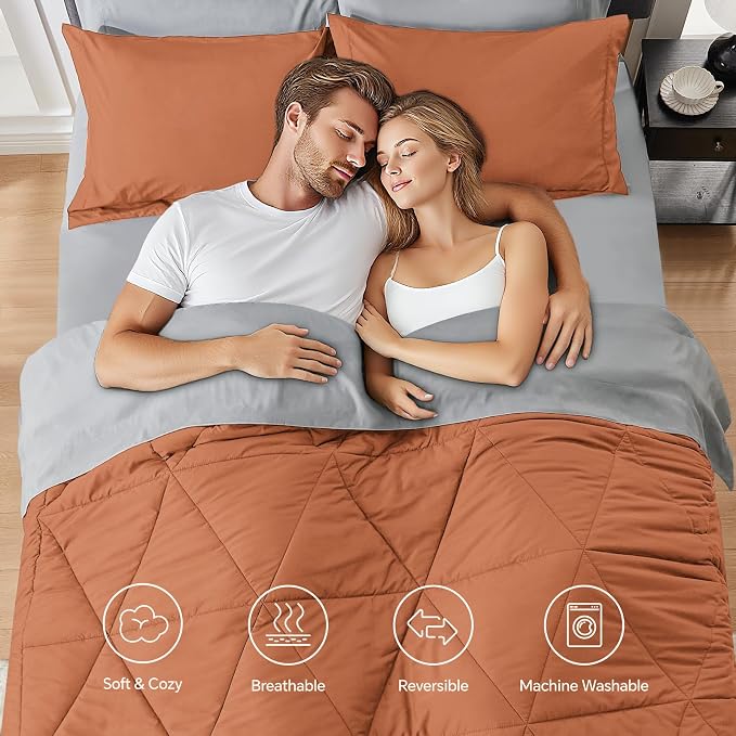 BEDELITE King Comforter Set 7 Pieces, Reversible Burnt Orange Bed in A Bag | Soft All Season Down-Alternative Comforter, Sheets, Pillowcases & Shams, OEKO-TEX Certified Bedding for Bedrrom, Guest Room