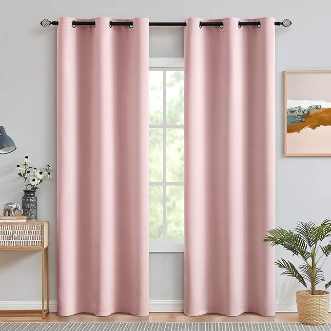 MIULEE Light Pink Blackout Bedroom Curtains 90 Inch Long Light Blocking | Grommet Top, Room Darkening Window Drapes, Privacy Protection, Thermal Insulated, Heat Blocking