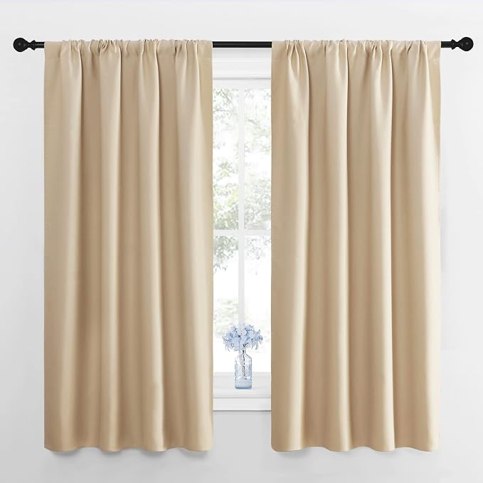 NICETOWN Biscotti Beige Blackout Curtains for Bedroom 42" x 63" 2 Panels | Triple Weave Home Decoration Thermal Insulated Solid Window Drapes for Living Room, Light Blocking Noise Reducing Decoration