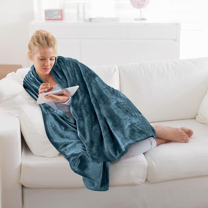 Utopia Bedding Soft Fleece Bed Blanket Throw Size Stone Blue (50x60 Inch) | Microfiber Plush Warm Lightweight Breathable Cozy Blanket Anti-Static, All Season Use, Gift for Women and Men