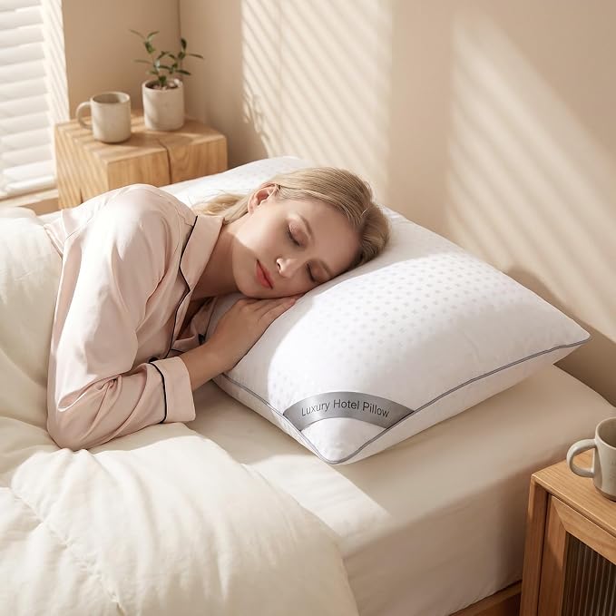 HIMOON Bed Pillows for Sleeping Set of 4,Queen Size Cooling Pillows 4 Pack,Top-end Microfiber Cover for Side Stomach Back Sleepers