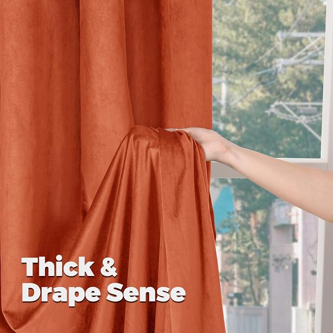 BGment Luxury Velvet Curtains 90 Inches Long for Living Room, Terracotta | Burnt Orange Rust Fall Decor, Super Soft Drapes for Bedroom, Elegant, Back Tab Rod Pocket, Set of 2 Panels, 52 x 90 Inch