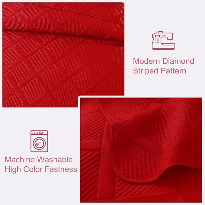 Exclusivo Mezcla Twin Size Quilt Set, Red | Soft Bedspreads with 1 Pillow Sham, Modern Striped Pattern, Lightweight Bedding Set Coverlets for All Seasons, 68x88 Inch