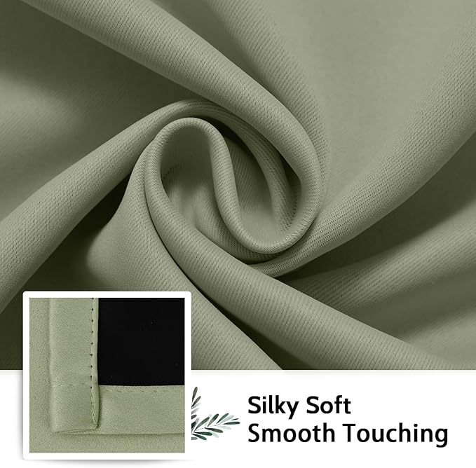 SimpleHome Light Sage 100% Blackout Curtains Room Darkening Living Room 96 | Curtains for Bedroom,Thermal Insulated Grommet Window Drapes,Curtains for Living Room with Black Back,52 x 96 Inch,2 Panels