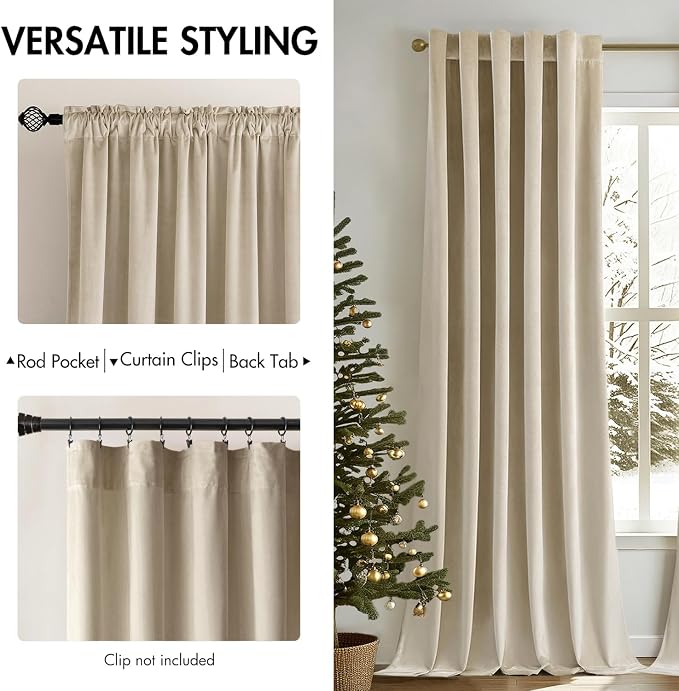 MIULEE Velvet Curtains 52x84 inches 2 Panels Beige Blackout Curtains | Luxury, Bedroom Living Room, Thermal Insulated, Super Soft Window Drapes, Rod Pocket & Back Tab