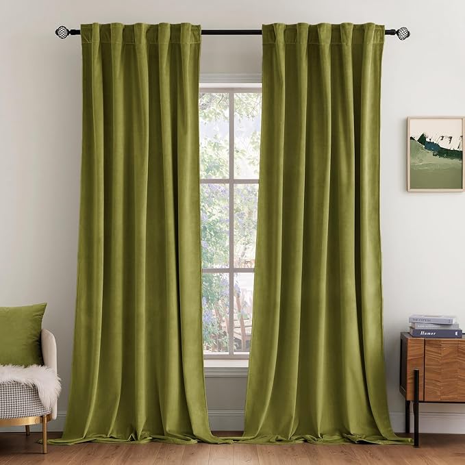 MIULEE Velvet Curtains 52x96 inches 2 Panels Moss Green Blackout Curtains | Luxury, Bedroom Living Room, Thermal Insulated, Super Soft Window Drapes, Rod Pocket & Back Tab