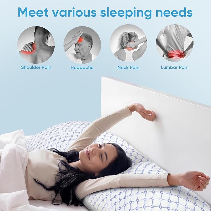 OAISZ Cooling Pillow Queen Size Set of 1, Shredded Memory Foam Bed Pillows | Adjustable Shredded Memory Foam Pillows, Cooling Bed Pillows for Side, Back and Stomach Sleepers, Removable Washable Covers