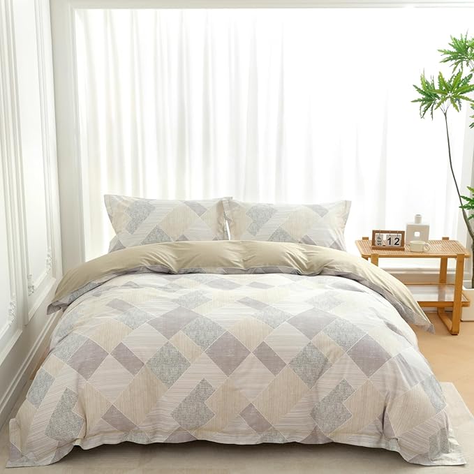 OAITE Queen Floral Pattern Duvet Cover Set Unique Design 3pcs 100% Cotton | Exquisite Stitched Hem, Breathable,Soft,Hidden Zipper,8 Corner Ties,Easy Care for All Season