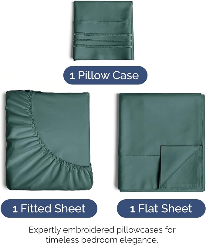 Twin XL Size 3 Piece Sheet Set - Ultra Soft & Cooling Sheets - Dusty Teal | Fits 8 Inch to 16 inch Mattress, Wrinkle Free & Fade Resistant with Deep Pockets, Breathable, Comfy Hotel Luxury Bedding