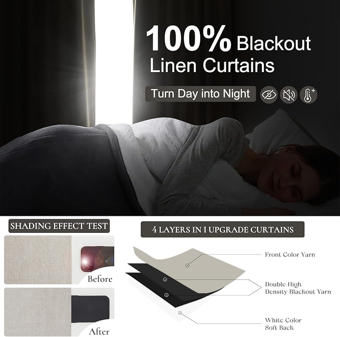 112 Inch Curtains 2 Panel Set Modern Decorative Dark Out Pleated Curtain for Bedroom Heat and Cold Blocking Large Window Coverings High Ceiling Drapes for Living Room with Hooks (50"x112"x2 Natural)