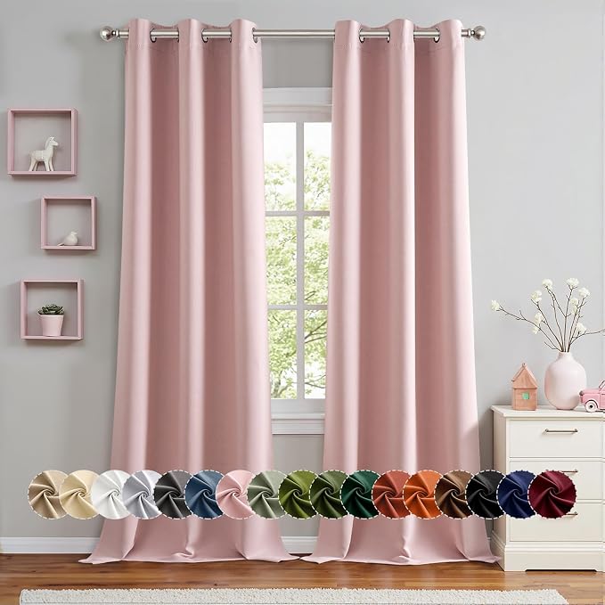 MIULEE Blackout Curtains for Bedroom 2 Panels 40 x 96 Inch Long Pink | Thermal Insulated, Living Room Darkening Grommet Drapes, Noise Reducing, Light Blocking Window Treatments