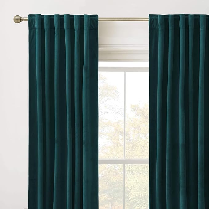 RYB HOME Velvet Curtains 108 inches Long, Extra Long High Ceiling Curtains | Thermal Insulated, Luxurious Home Decor, Curtains for Apartment Loft Large Windows, W52 x L108, Peacock Blue, 2 Panels Set