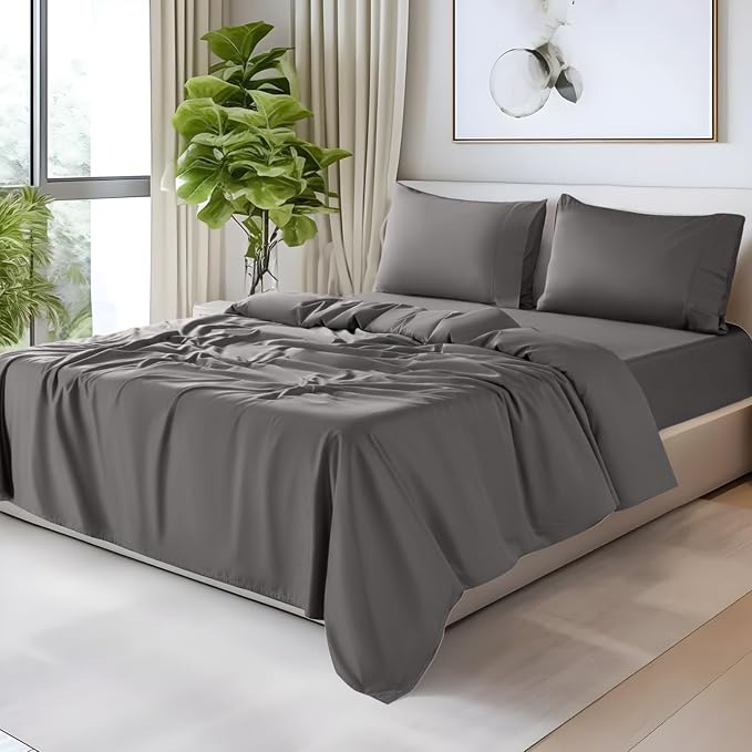 SONORO KATE 100% Egyptian Cotton Sheets,1200 Series,King Size | Soft Breathable & Cooling LuxuryHotel Cotton,Sateen Weave for Soft Feel,Fits Upto 16" Mattress,4PC,Dark Grey