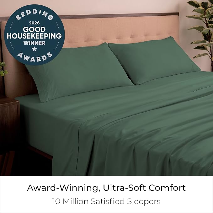 Mellanni Iconic 4-Piece, Ultra Soft Sheet Set (King, Emerald Green) | 10M+ Sleepers. Lab-tested: Sleeps Cool, Stays Bright, Strong, Smooth. Good Housekeeping Best Bedding, 7 yrs running.