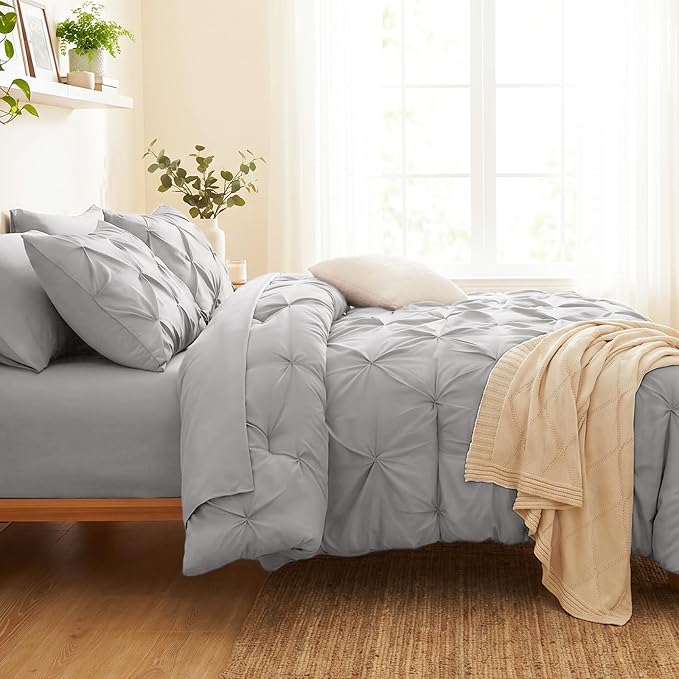 Oversized Queen Comforter Set French Grey, 7 Pieces Bed in a Bag | OEKO-TEX 100 Certified, 240GSM All Season, Bedroom, Guest Room, Down-Alternative Comforter, Sheets, Pillowcases & Shams
