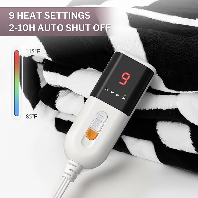 VENTIMI Heated Blanket Full, 9 Heat Levels & 2-10 Hours Auto Off, Black | ETL & FCC, Fast Warming, 72" x 84", Flannel and Sherpa, Couch Bed Use, Machine Washable, Removable Controller