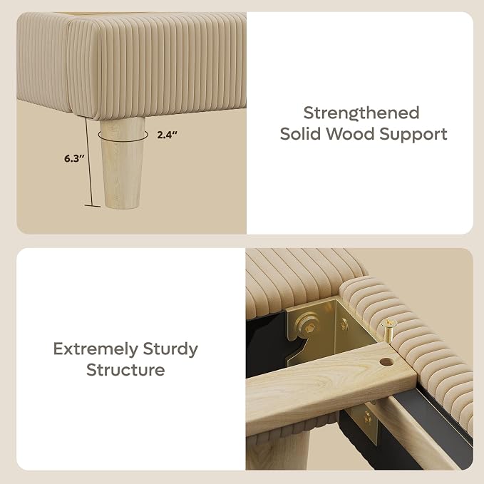 Bestier Full Size Bed Frame with Adjustable Headboard,LED Light,Taupe | Wood Slats Support,Easy Assembly,LED Lighting Headboard,No Squeaks,Vertical Channel Corduroy Upholstered,No Box Spring Needed