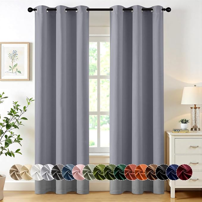 MIULEE Blackout Curtains for Bedroom 2 Panels 40 x 84 Inch Long Silver Grey | Thermal Insulated, Living Room Darkening Grommet Drapes, Noise Reducing, Light Blocking Window Treatments
