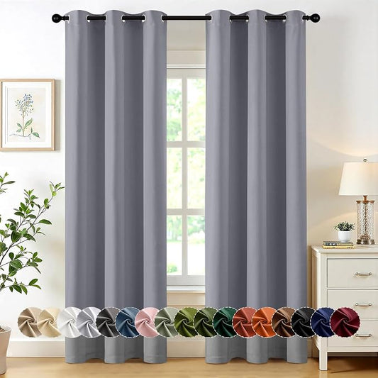 MIULEE Blackout Curtains for Bedroom 2 Panels 40 x 84 Inch Long Silver Grey | Thermal Insulated, Living Room Darkening Grommet Drapes, Noise Reducing, Light Blocking Window Treatments