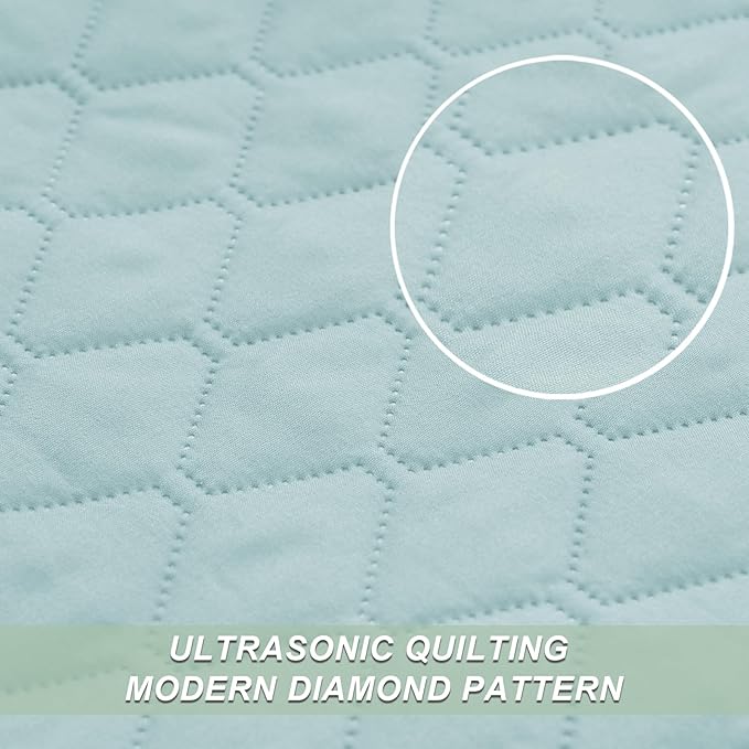 Exclusivo Mezcla Reversible Full Queen Quilt Bedding Set, Light Blue | Lightweight Bedspreads with 2 Pillow Shams, Soft Microfiber, All Season Bed Coverlets for Bedroom Guest Room, 90x96 Inch