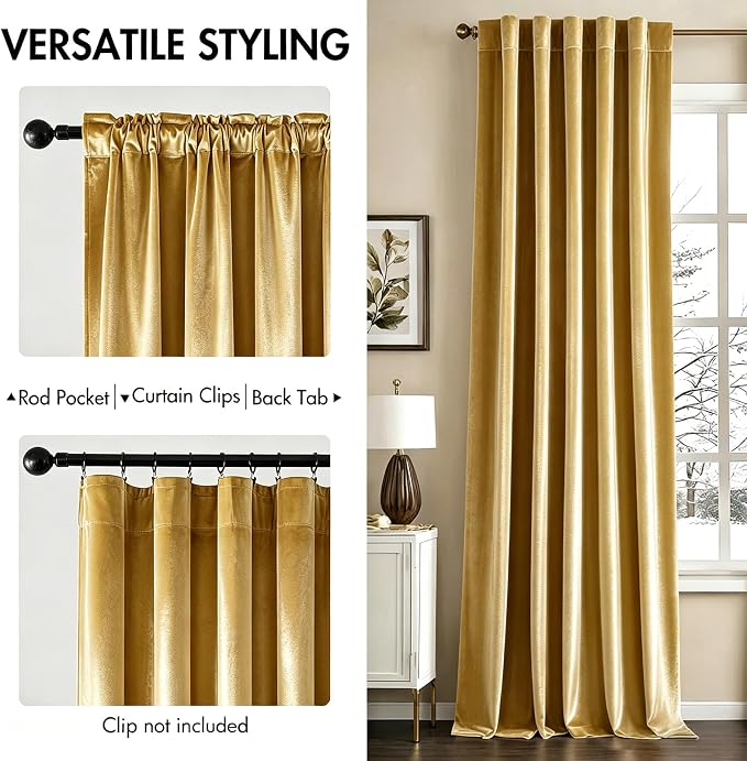 MIULEE Velvet Curtains 52x90 inches 2 Panels Gold Blackout Curtains | Luxury, Bedroom Living Room, Thermal Insulated, Super Soft Window Drapes, Rod Pocket & Back Tab
