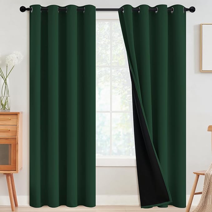 SimpleHome Pine Tree Green 100% Blackout Curtains Room Dark Living Room 84 | Curtains for Bedroom,Thermal Insulated Grommet Window Drapes,Curtains for Living Room with Black Back,52 x 84 Inch,2 Panels