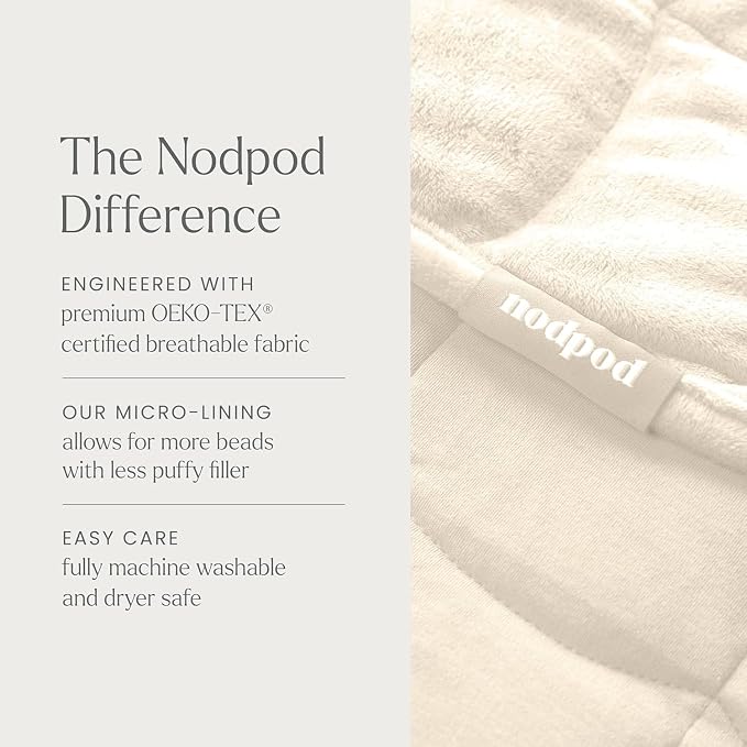 nodpod Body 6.5lb Patented Compact Weighted Blanket | Perfect for Relaxation, Lounging, Napping, Sleeping & Travel, Glass Bead Filled, Machine Washable, 29" x 24", Bone