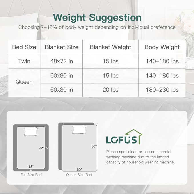 Lofus 15 lbs Weighted Blanket for Adults Queen Size 60" x 80", Grey | Dual-Sided Sherpa Fleece Heavy Blanket, for Stress Relief & Better Sleep, Ultra Soft, Ideal Gift for Family, Warm & Cozy