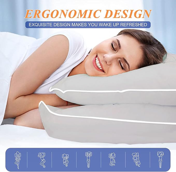 MZOIMZO Bed Pillows for Sleeping- Soft Density, Queen Size Set of 2, Cooling Hotel Quality with Premium Soft Down Alternative Fill for Back, Stomach or Side Sleepers, 45×70CM, Light Grey