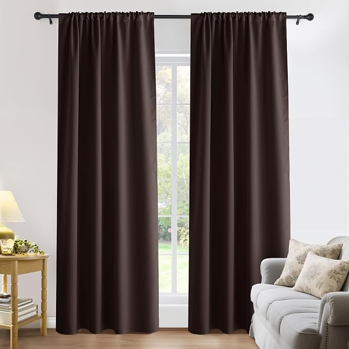 PONY DANCE 84 Inches Long Curtains - Bedroom Rod Pocket Drapes Solid Soft Window Treatments Panels Light Block for Living Room, 52 in Wide by 84 in Drop, Chocolate Brown, Double PCs