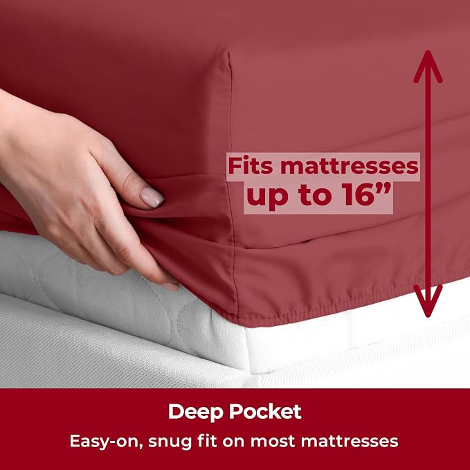 Mellanni Split King Sheets Set - 5 PC Iconic Collection Bedding | Hotel Luxury, Extra Soft, Cooling Bed Sheets - Wrinkle, Fade, Stain Resistant (Split King, Brick Red)
