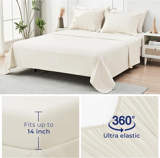 HYMOKEGE Ivory Full Size Comforter Sets Seersucker 7 Pieces, All Season Luxury Bed in a Bag for Bedroom, Bedding Set with Comforters, Sheets, Pillowcases & Shams