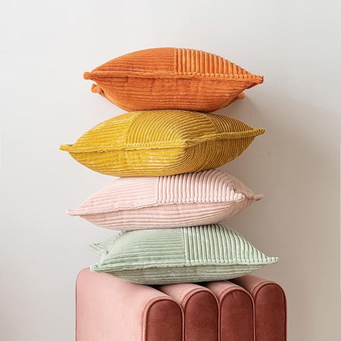 MIULEE Decorative Throw Pillow Covers for Couch 18x18 Inch Sage Green | 2 Pack, Boho Broadside Striped Patchwork Pillow Covers, Soft Corduroy Cushion Cases, For Sofa Bed Livingroom Home Decor