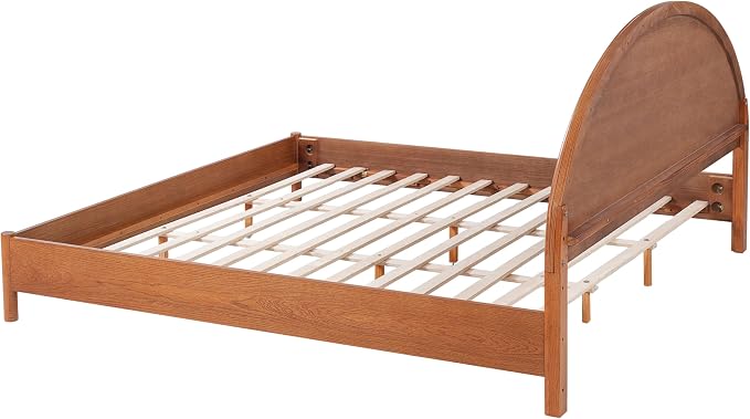Christopher Knight Home Elsinore King Size Bed Frame with Arched Headboard, Modern Wooden Platform Bed, Wood Bed Support and Slats, No Box Spring Needed, King Size Beds for Adult, Light Brown