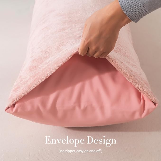 WhatsBedding Memory Foam Body Pillow with Cover, Long Bed Pillow for Adults | Removable Plush Fuzzy Envelope Closure, Firm Support for Side Sleepers, Reading & naps, Large Size Fits All, Relieves Pain