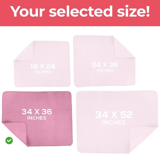 4 Pack Waterproof Reusable Heavy Absorbency Incontinence Bed Pads 34"x36" | Utopia Bedding Washable Underpads, Chuck Pads for Adults, Kids, Elderly and Pets, Bedwetting Pads for Sofa and Couch, Pink