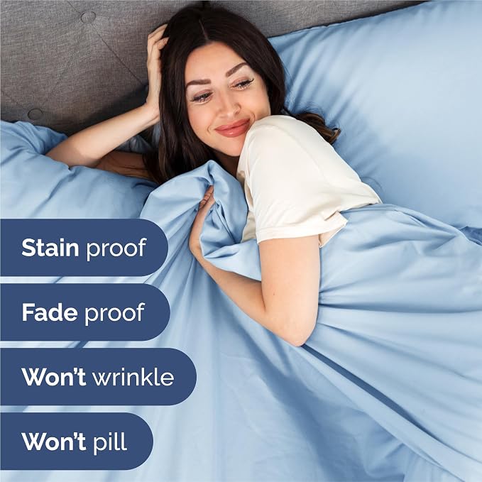 Split King 7 Piece Bed Sheet Set - Comfy, Breathable & Cooling - Baby Blue | Ultra-Soft Hotel Luxury Bedding Set w/ 8-16 Inch Deep Pockets, 1 Flat & 2 Fitted Sheet & 4 Pillowcases, Wrinkle & Fade Free